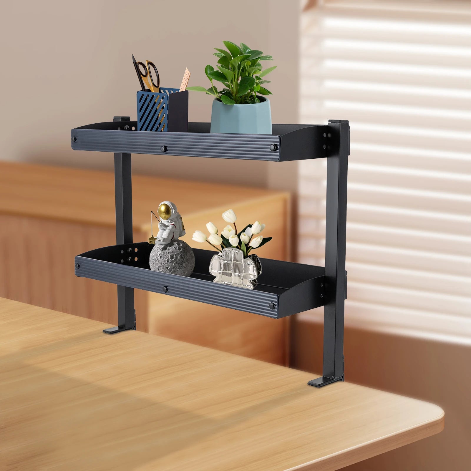 Clamp-on Desk Shelf - Above or Under Table Corner Shelves Organizer