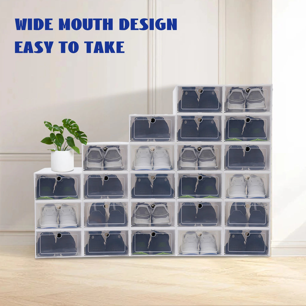 24-Pack Stackable Shoe Boxes - Clear Plastic Shoe Organizer with Easy Access Covers