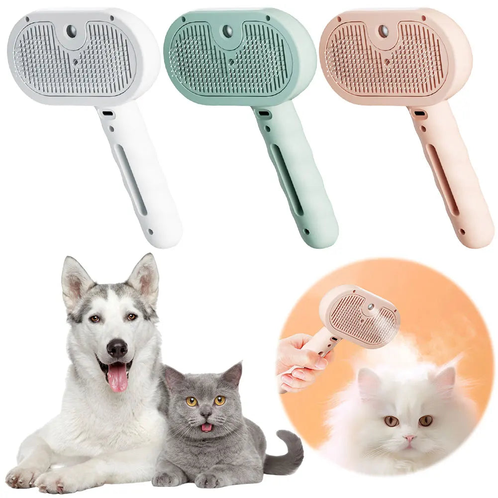 3-in-1 Self-Cleaning Pet Grooming Brush with Mist Spray | Deshedding, Massage & Coat Care for Cats & Dogs