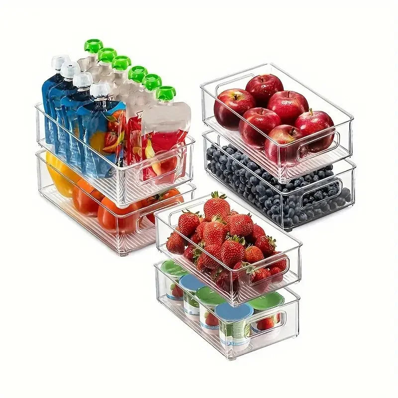 Transparent Fridge Organizer Bins - Clear Food Storage Containers for Pantry & Kitchen