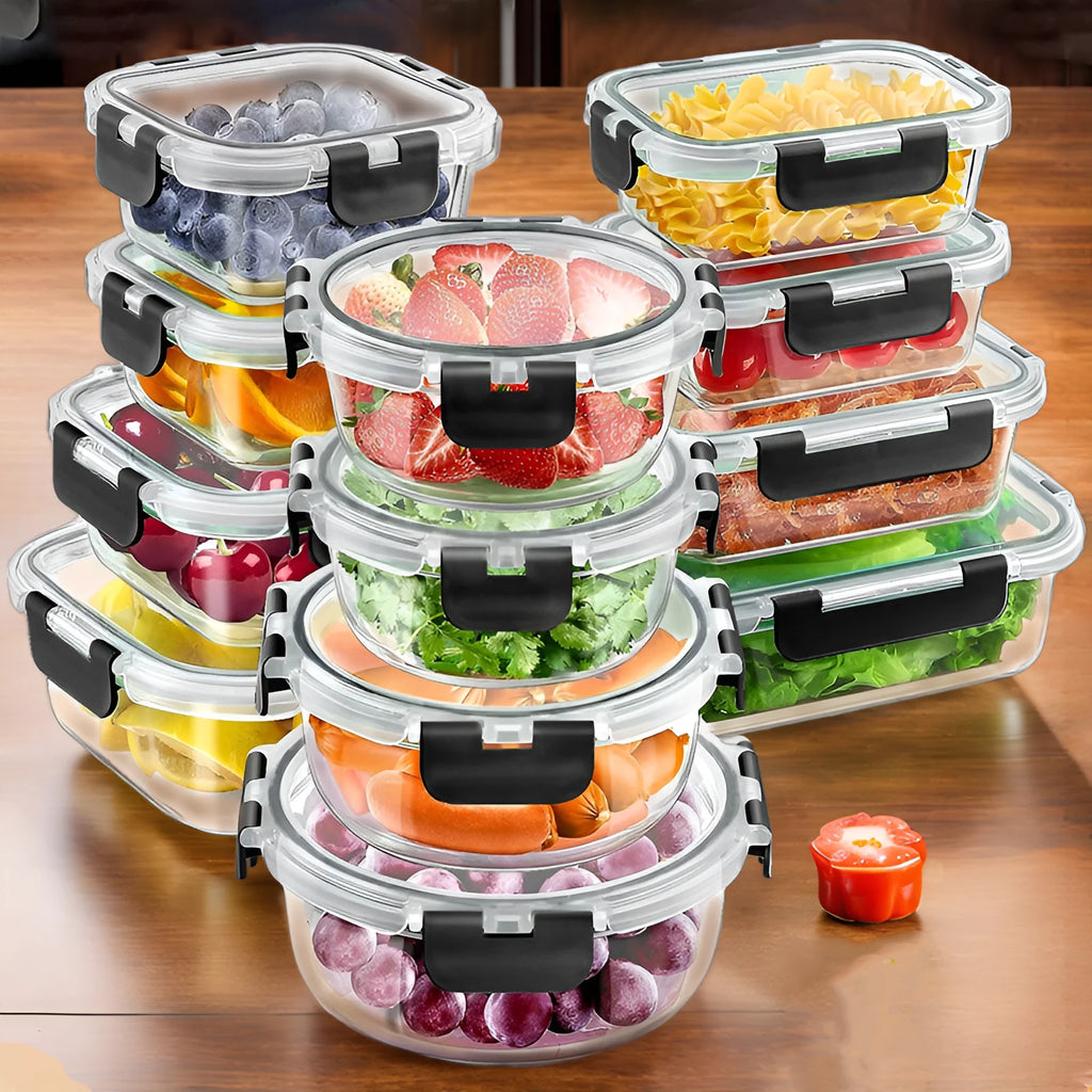 12-Piece Glass Lunch Box Set - Leak-Proof Glass Food Storage Containers with Lids