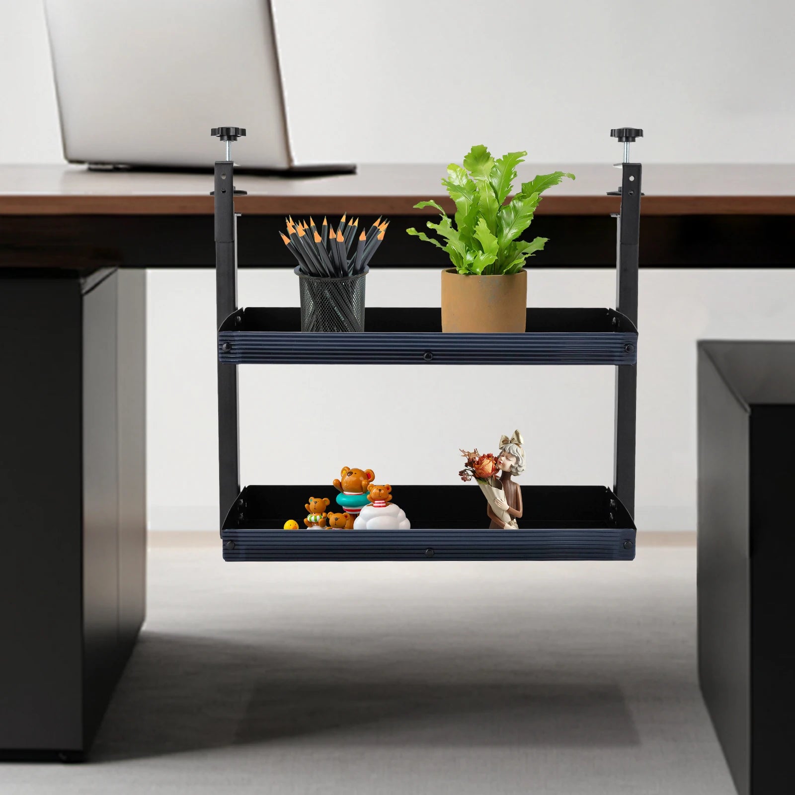 Clamp-on Desk Shelf - Above or Under Table Corner Shelves Organizer