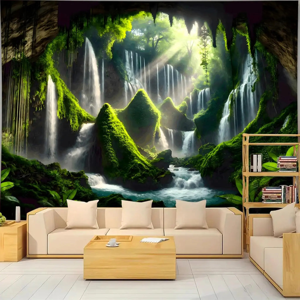 Nature Tapestry Forest Tree Sea Cave Wall Hanging