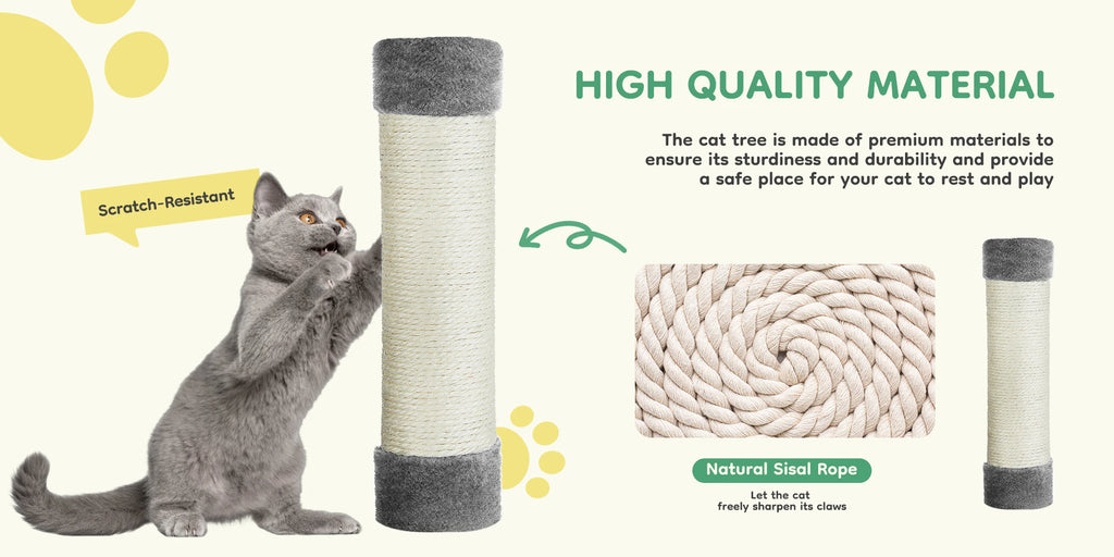 JHK 44" Multi-Level Cat Tree Tower | 4-Tier Climbing Tower with Condo, Hammock & Sisal Scratching Posts | For 2–3 Cats