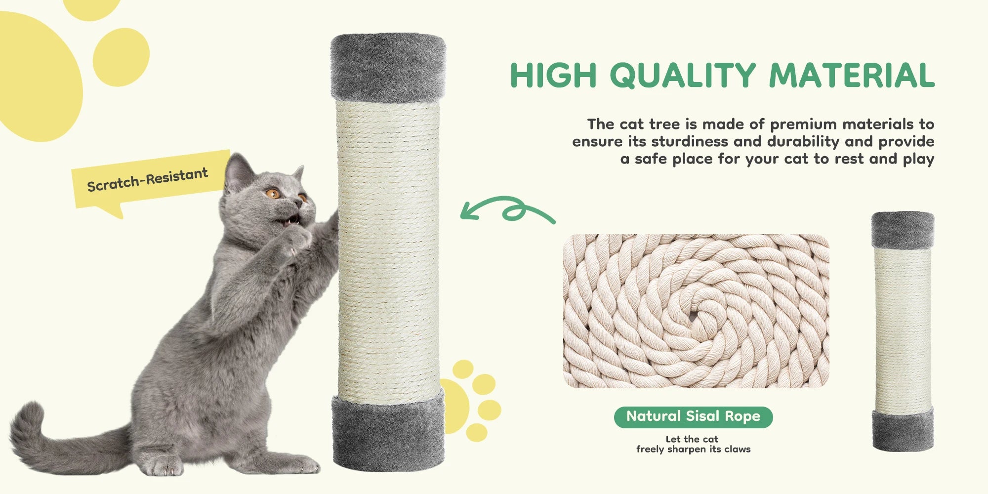 JHK 44" Multi-Level Cat Tree Tower | 4-Tier Climbing Tower with Condo, Hammock & Sisal Scratching Posts | For 2–3 Cats