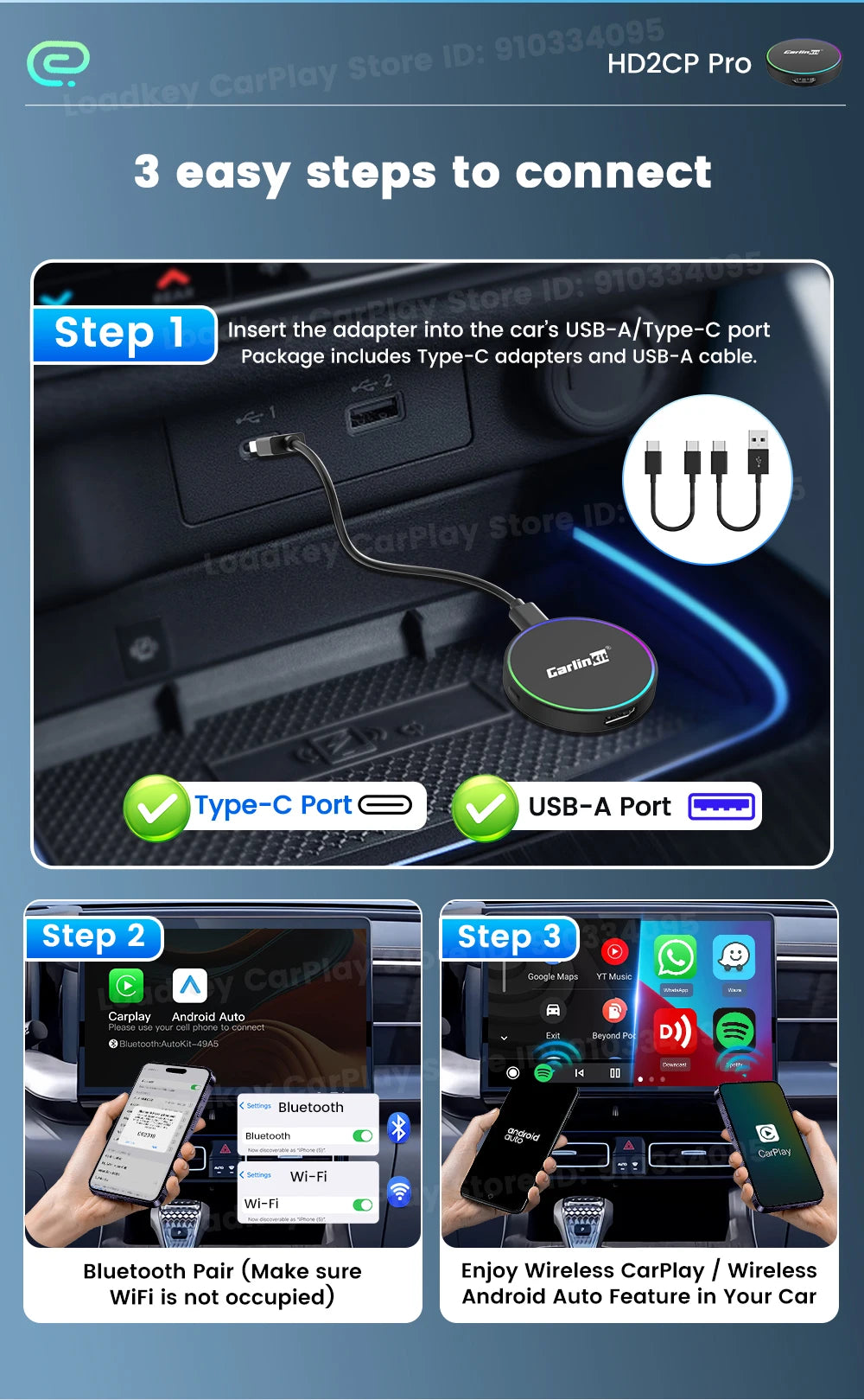 CarlinKit HD2CP Pro | Wireless CarPlay & Android Auto + HDMI Input Adapter | 2K@30fps | Plug & Play