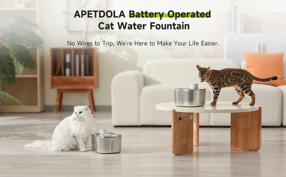 APETDOLA 4L Wireless Cat Water Fountain | Stainless Steel, Motion Sensor, 4000mAh Battery | 3 Modes for Cats & Dogs