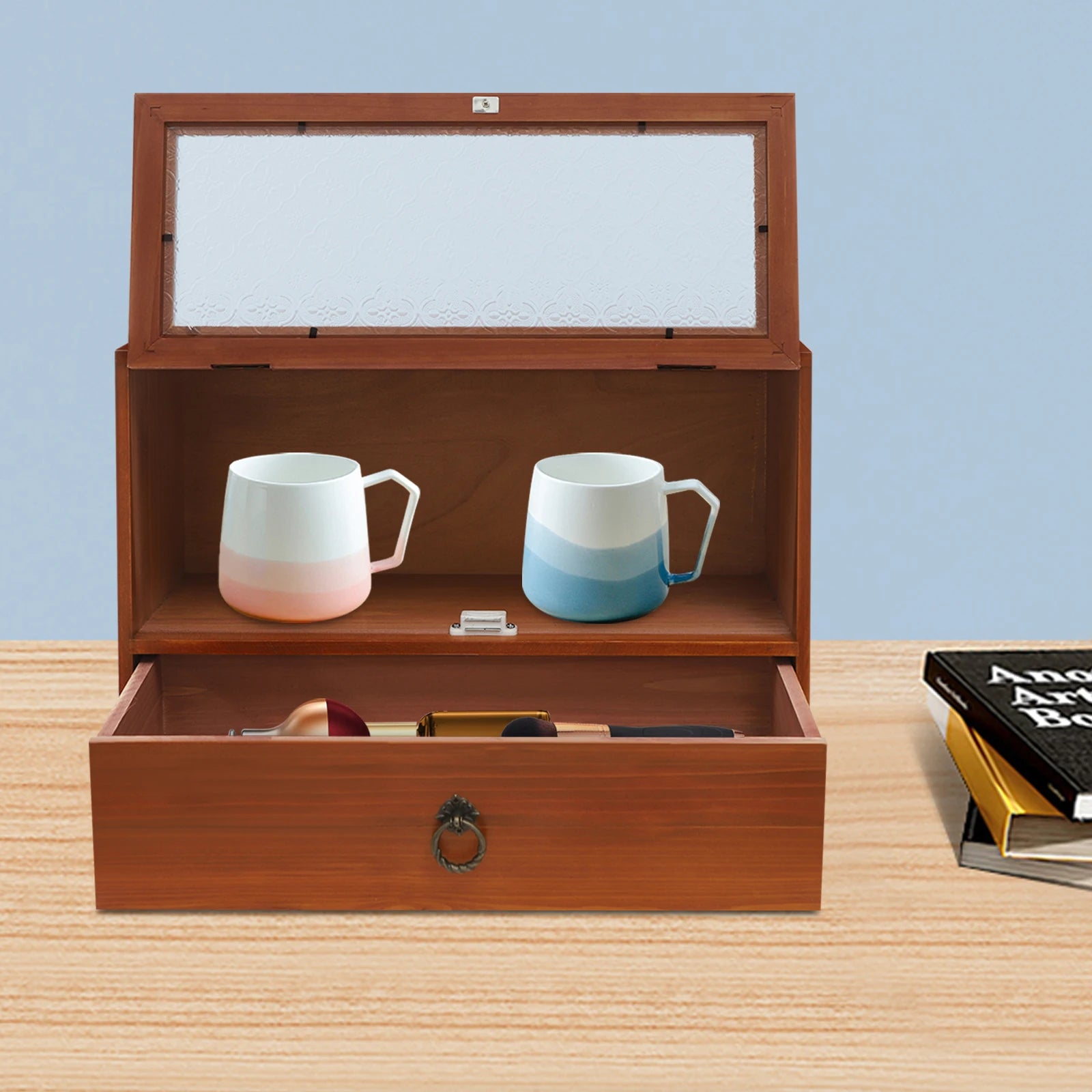 2-Tier Vintage Storage Drawer - Tabletop Organizer Cabinet for Jewelry & Small Accessories