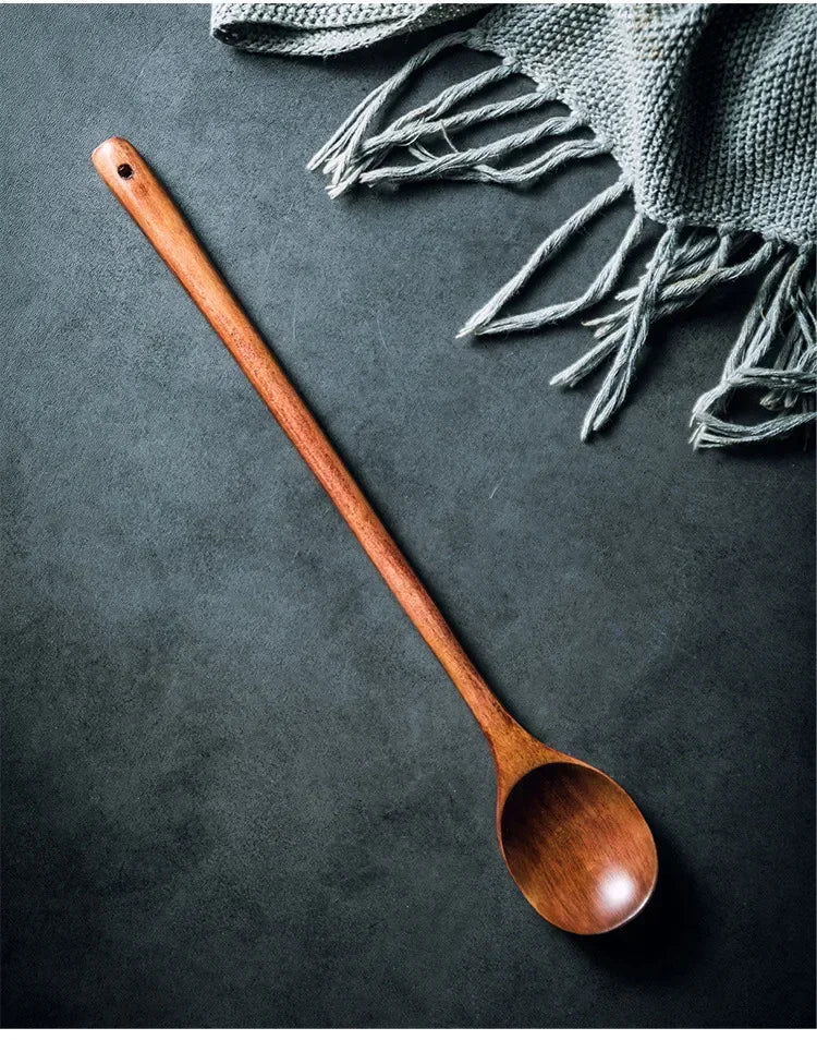 Handcrafted Long Wooden Cooking Spoon (14-inch) - Eco-Friendly Solid Wood Stirrer for Deep Pots & Soups