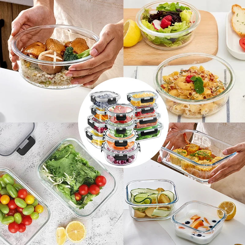 12-Piece Glass Lunch Box Set - Leak-Proof Glass Food Storage Containers with Lids