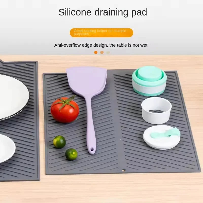 Silicone Dish Drying Mat with Drain Lip - Eco-Friendly Heat-Resistant Non-Slip Countertop Protector
