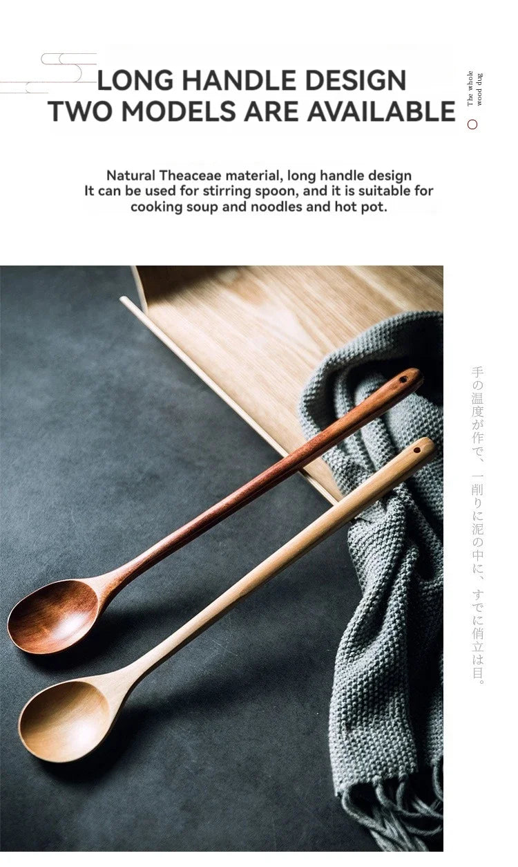 Handcrafted Long Wooden Cooking Spoon (14-inch) - Eco-Friendly Solid Wood Stirrer for Deep Pots & Soups