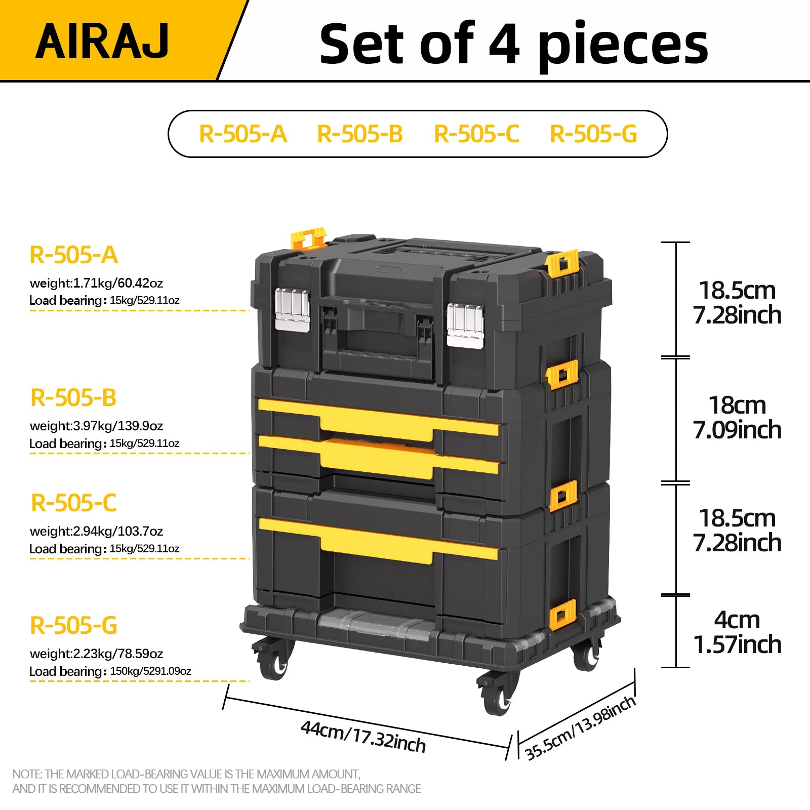 AIRAJ MultiFunctional Tier Stackable Rolling Plastic Portable Folding Tool Storage Box