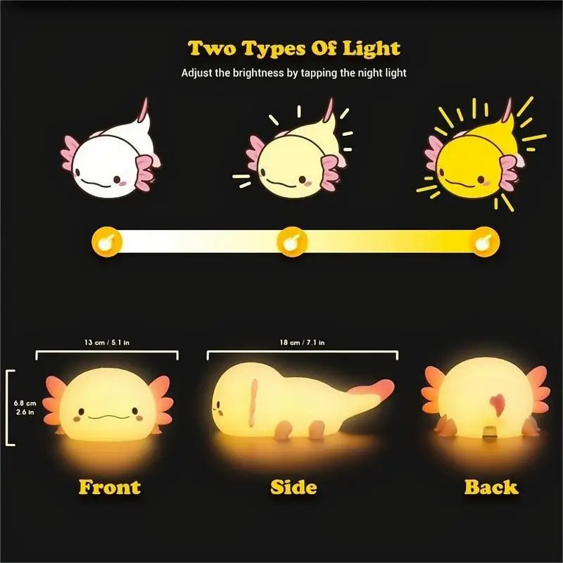 Cute Axolotl LED Night Light - Soft Silicone Mood Lamp for Bedroom Decor