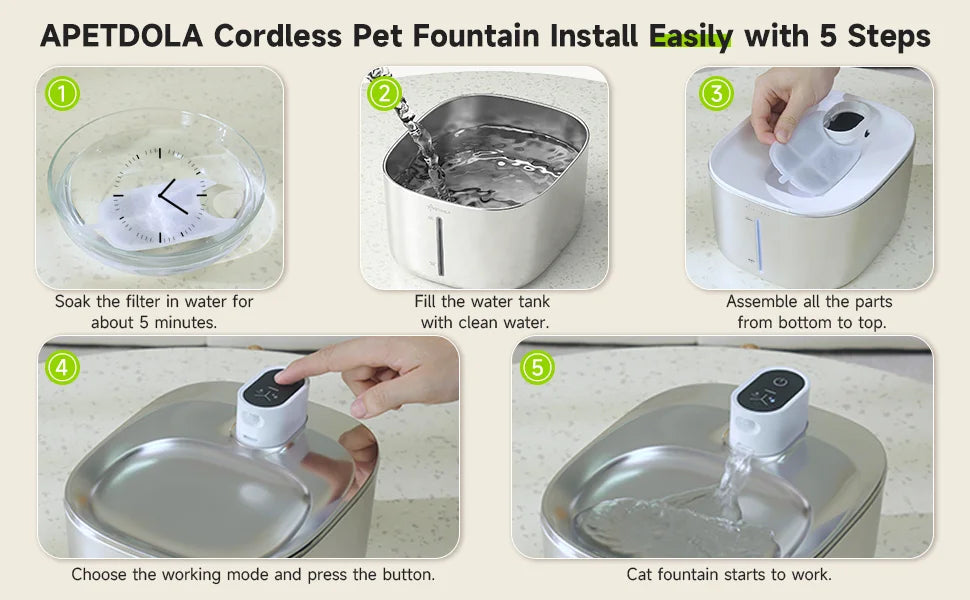 APETDOLA 4L Wireless Cat Water Fountain | Stainless Steel, Motion Sensor, 4000mAh Battery | 3 Modes for Cats & Dogs