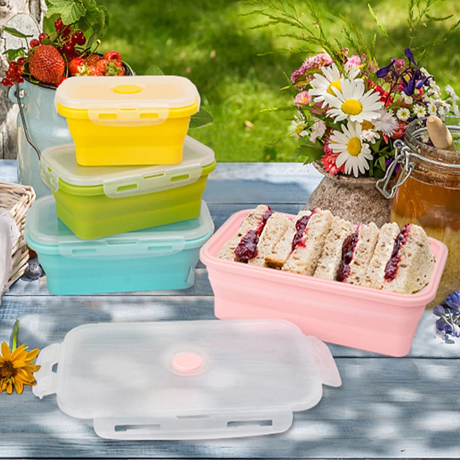 Foldable Silicone Lunch Box - Portable Heat-Resistant Picnic Food Container
