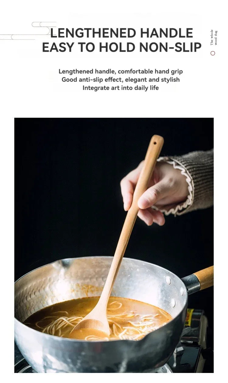 Handcrafted Long Wooden Cooking Spoon (14-inch) - Eco-Friendly Solid Wood Stirrer for Deep Pots & Soups