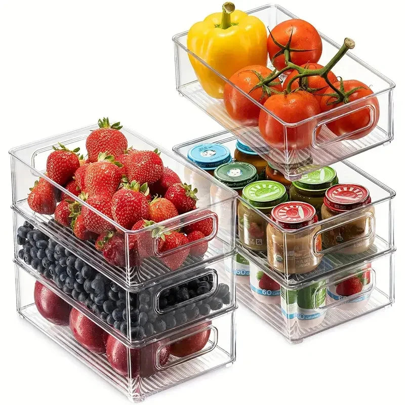 Transparent Fridge Organizer Bins - Clear Food Storage Containers for Pantry & Kitchen