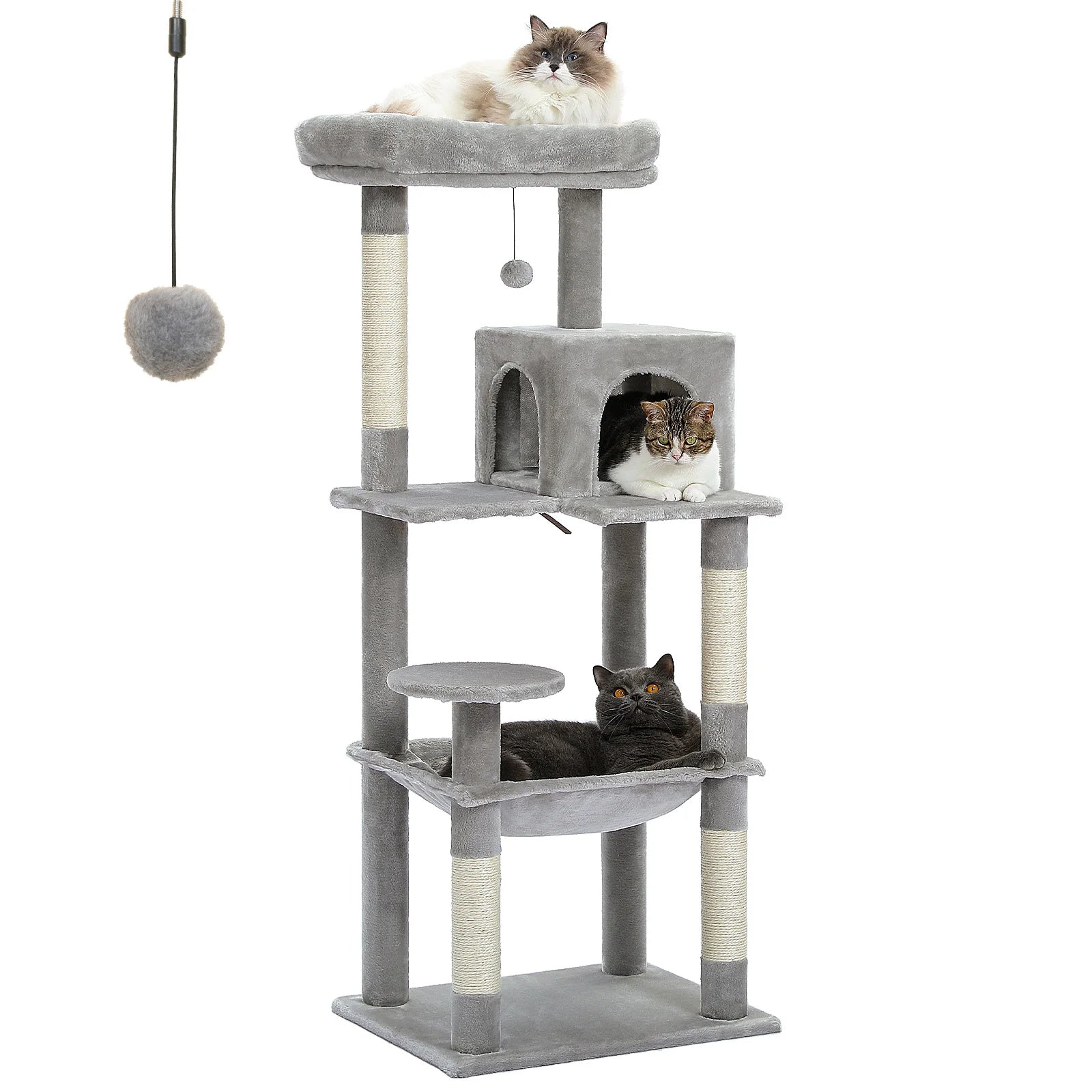PAWZ Road 5-Level Cat Tree Tower | Large Hammock, Sisal Scratching Posts & Cozy Condo for Indoor Cats