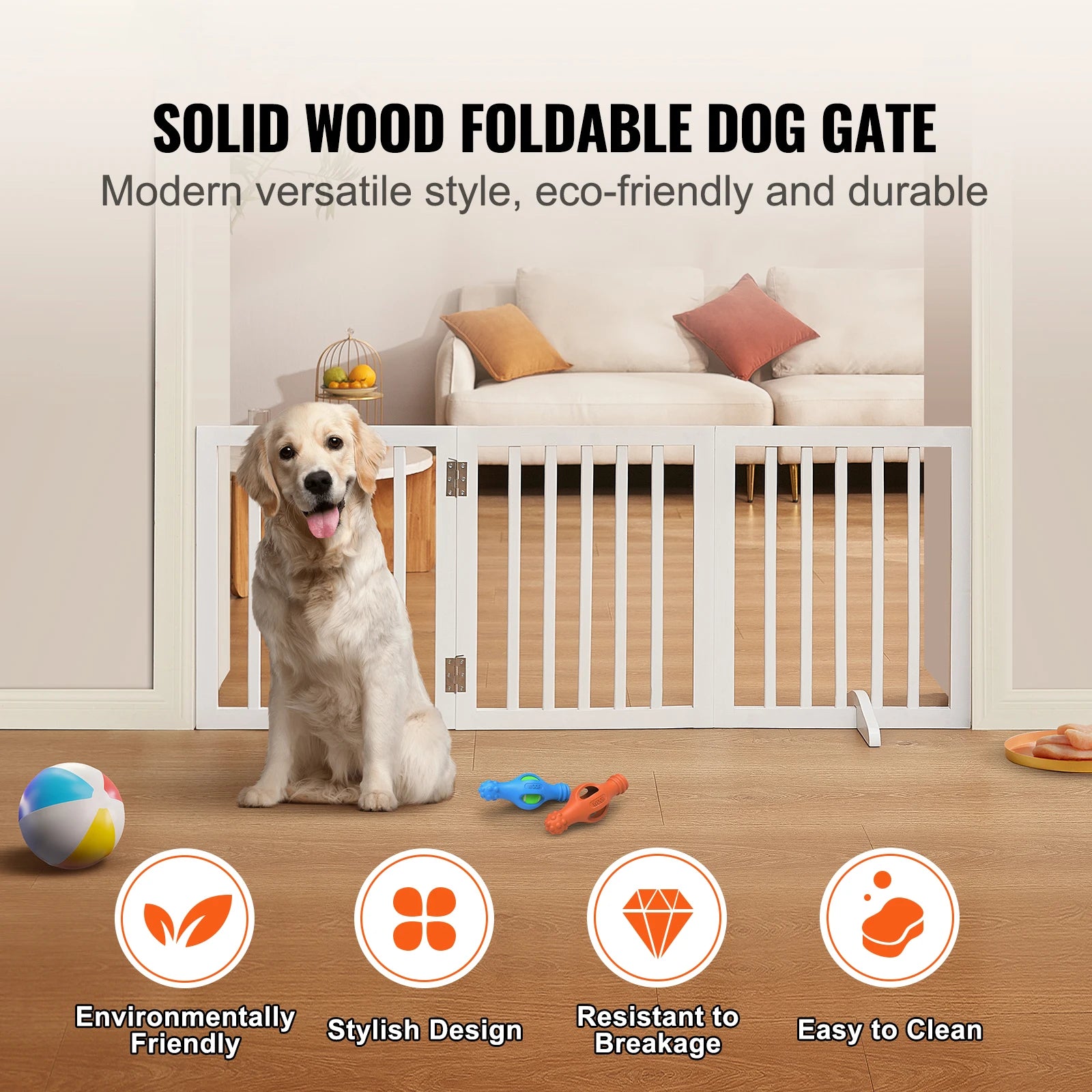 SucceBuy Freestanding Wood Dog Gate | 3-Panel Foldable Pet Barrier | No-Drill, Adjustable Width | 60–96 Inches