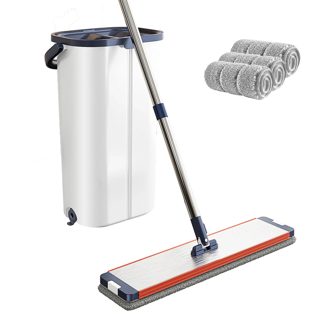 Floor Flat Squeeze Mop with Bucket Hand Free