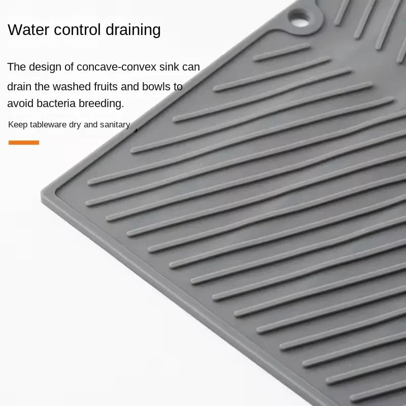 Silicone Dish Drying Mat with Drain Lip - Eco-Friendly Heat-Resistant Non-Slip Countertop Protector
