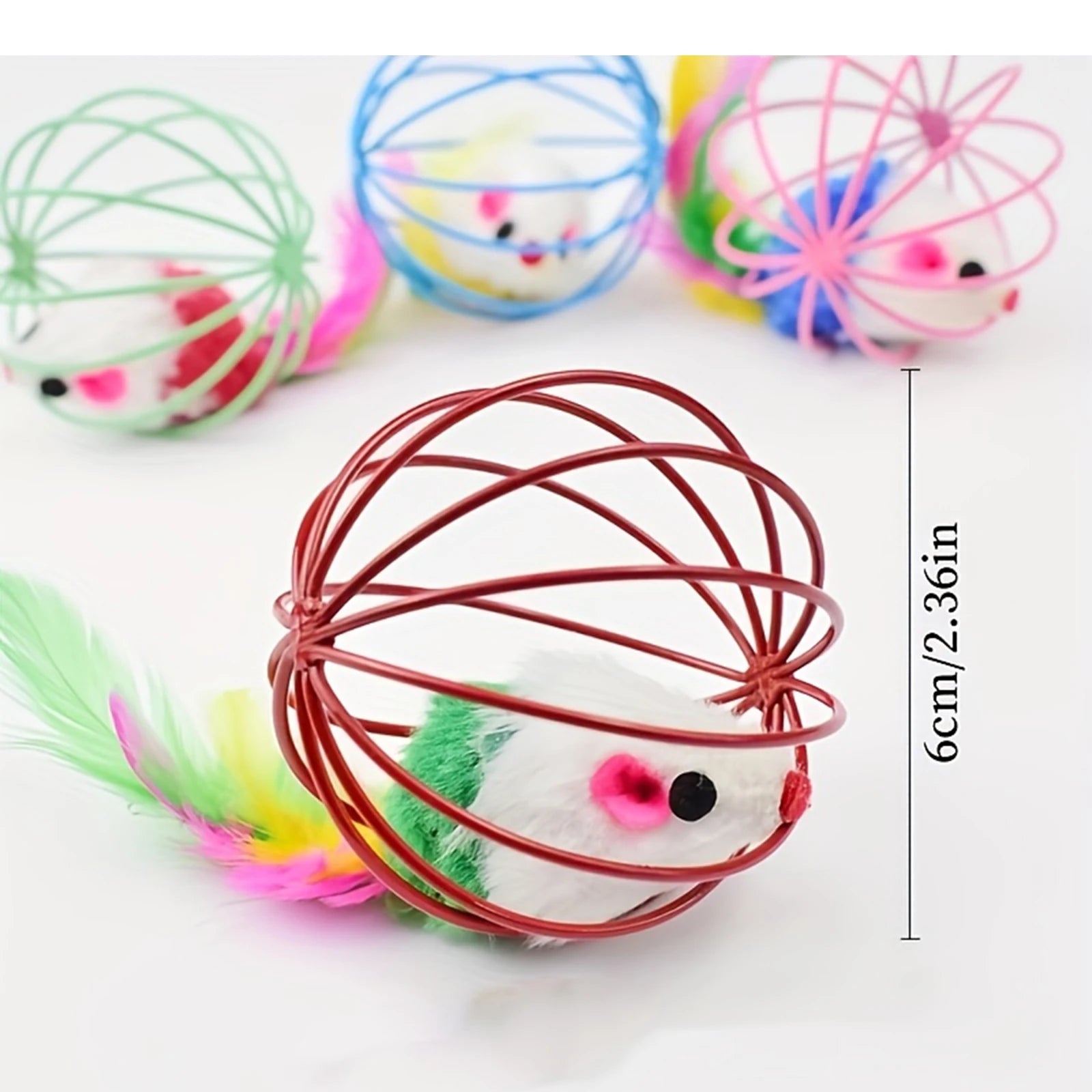 LISM Wire Cage Mouse Cat Toy | Feather Tail & Jingle Bell Ball | Interactive Stimulation Toy for Indoor Cats