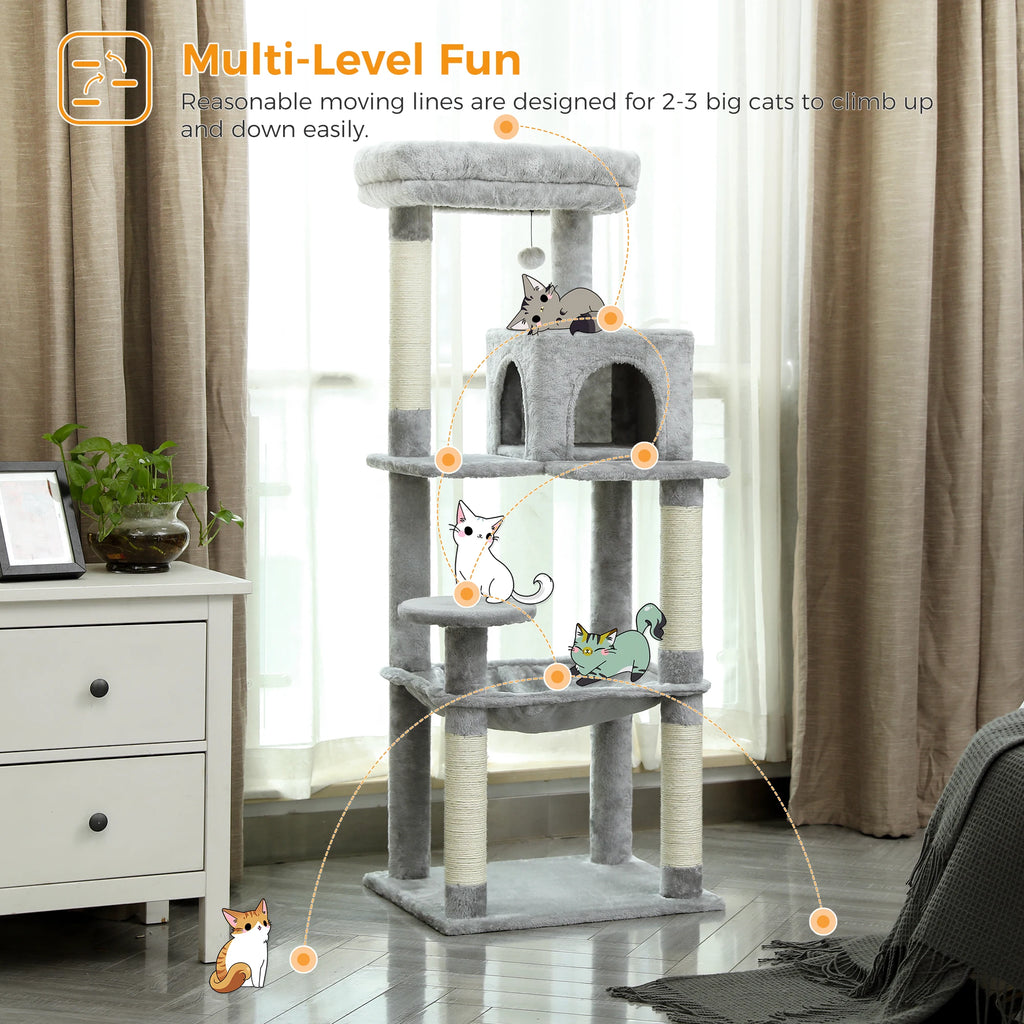 PAWZ Road 5-Level Cat Tree Tower | Large Hammock, Sisal Scratching Posts & Cozy Condo for Indoor Cats