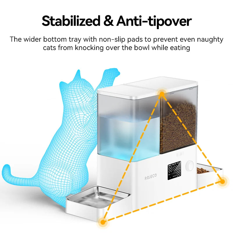 ROJECO 2-in-1 Automatic Pet Feeder & Water Fountain | 8.5L Smart Kibble Dispenser with LCD Display & Timer