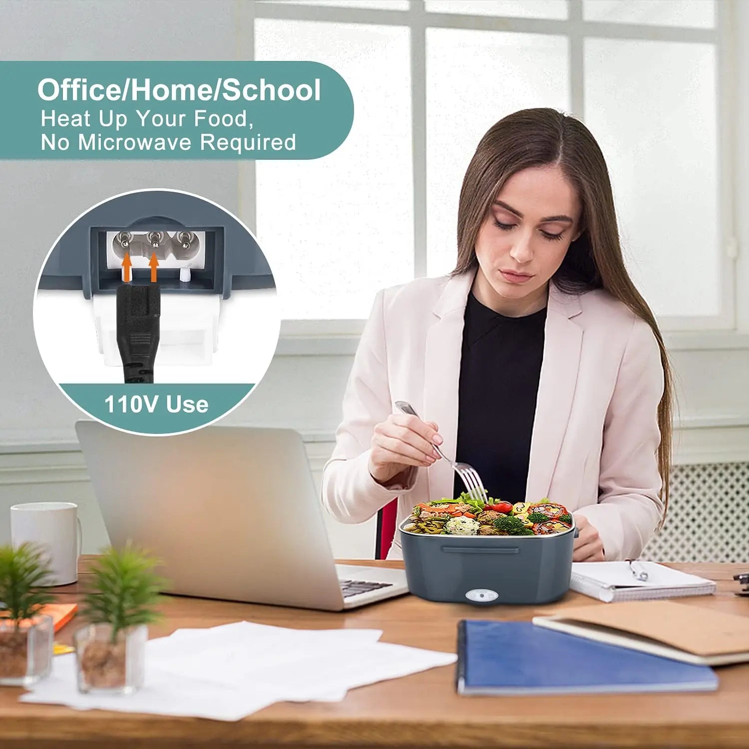 Electric Lunch Box Food Warmer - 1.5L 60W Portable Heated Lunch Container for Car/Office