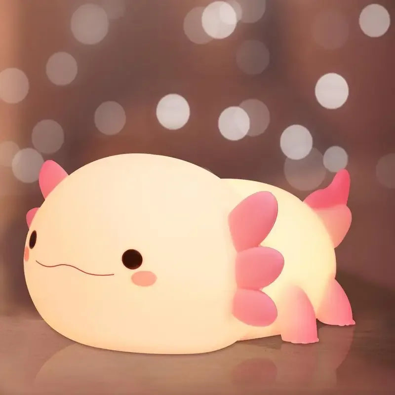 Cute Axolotl LED Night Light - Soft Silicone Mood Lamp for Bedroom Decor