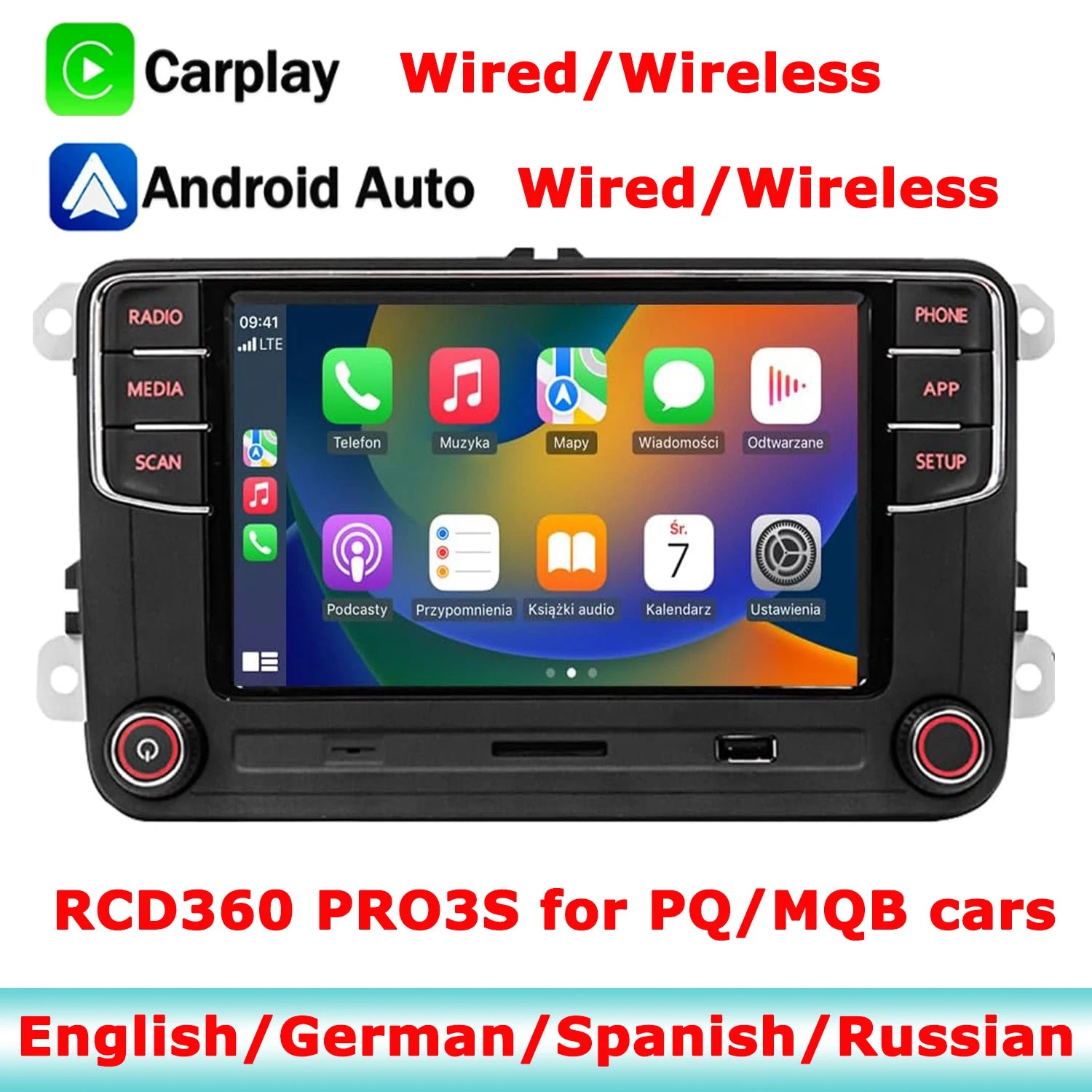 SCUMAXCON RCD360 Series Car Stereo for VW & Skoda | CarPlay, Android Auto, Bluetooth, RVC | Drop-In Replacement