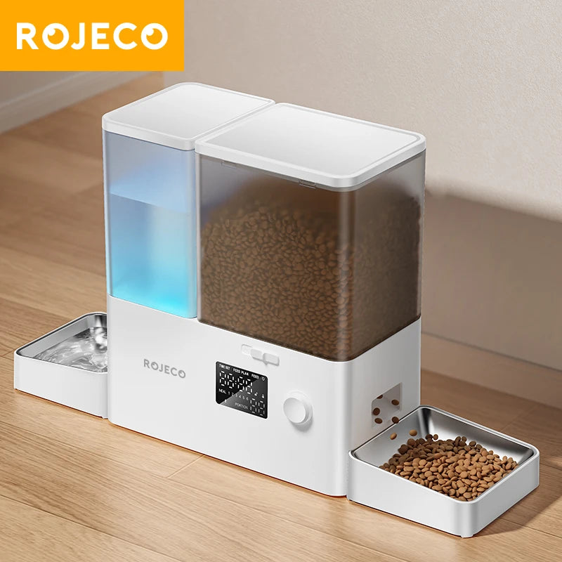 ROJECO 2-in-1 Automatic Pet Feeder & Water Fountain | 8.5L Smart Kibble Dispenser with LCD Display & Timer