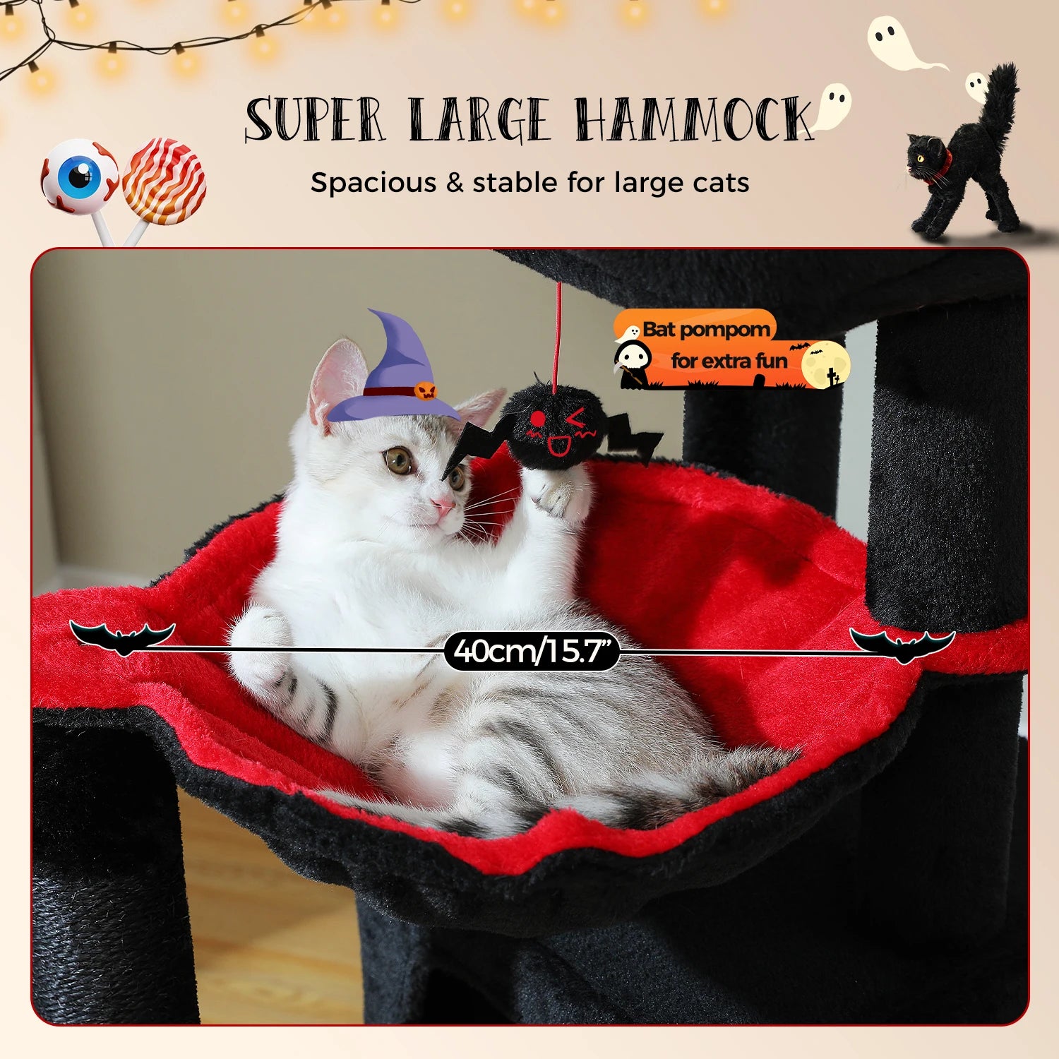 Large Cat Tree for Indoor Cats, Multi-Level Cat Tower with Sisal Scratching Post, 2 Spacious Condo, Cat Scratching Pad, Cat Toys