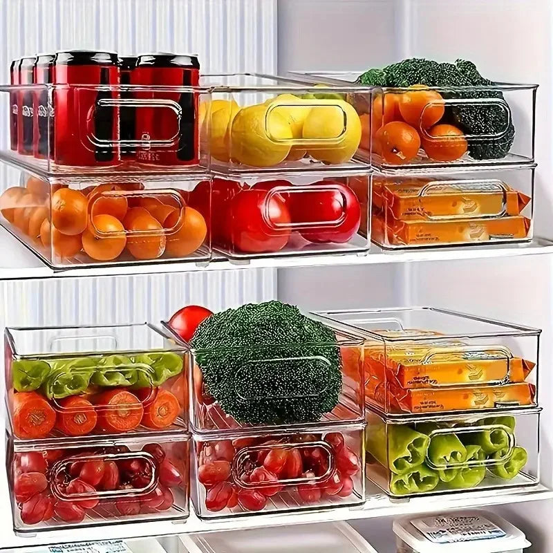 Transparent Fridge Organizer Bins - Clear Food Storage Containers for Pantry & Kitchen