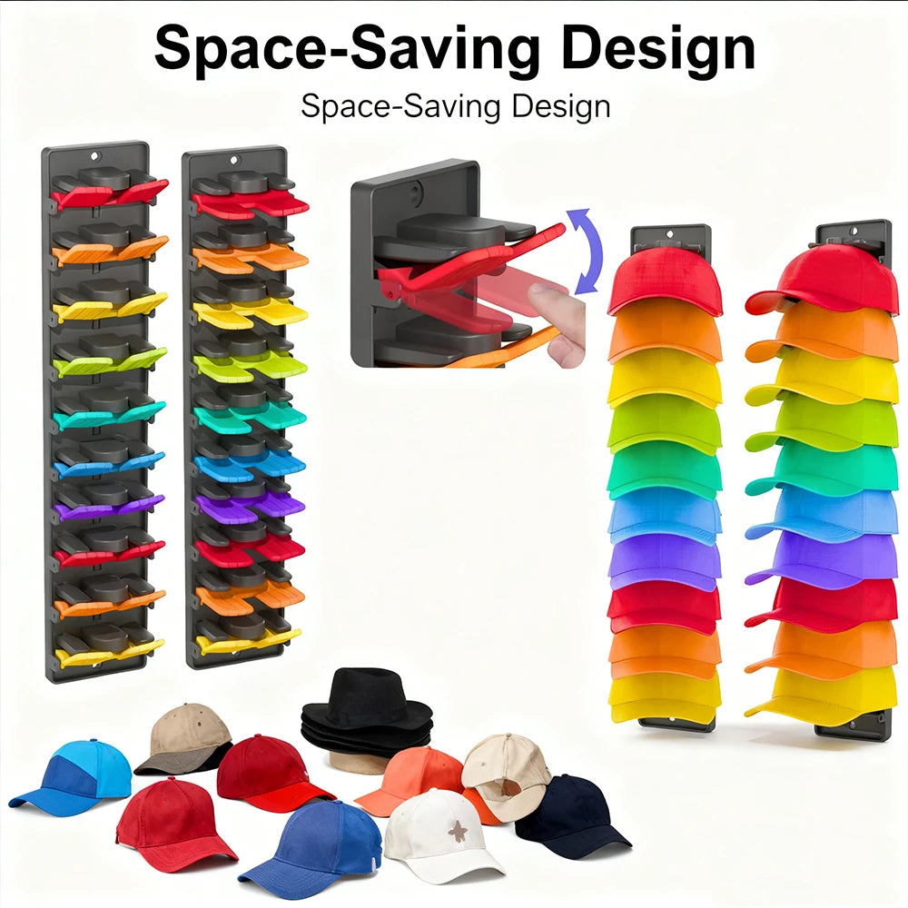 Baseball Cap Organizer Rack - Adjustable Hat Holder with Spring Clips for Doors/Closets
