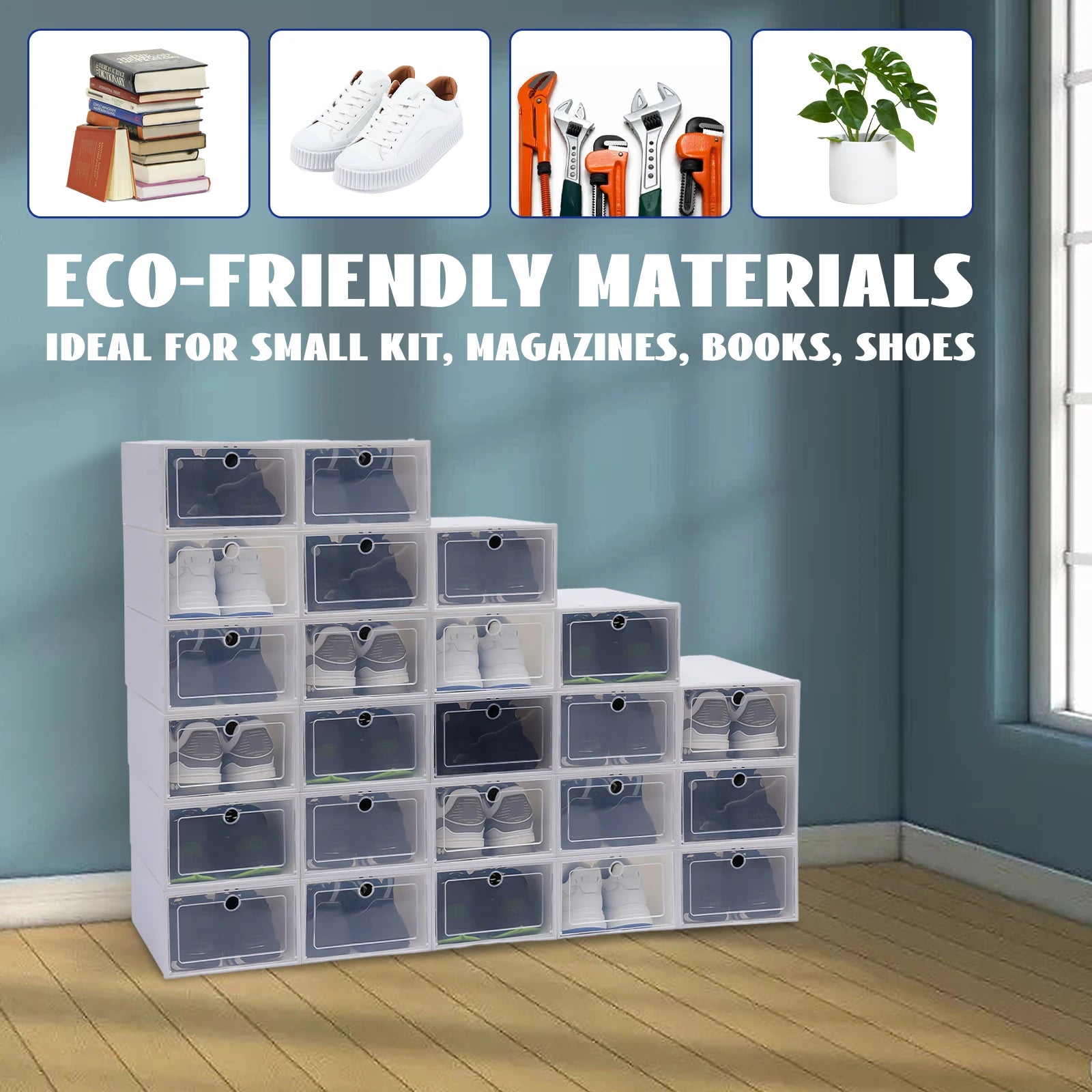 24-Pack Stackable Shoe Boxes - Clear Plastic Shoe Organizer with Easy Access Covers