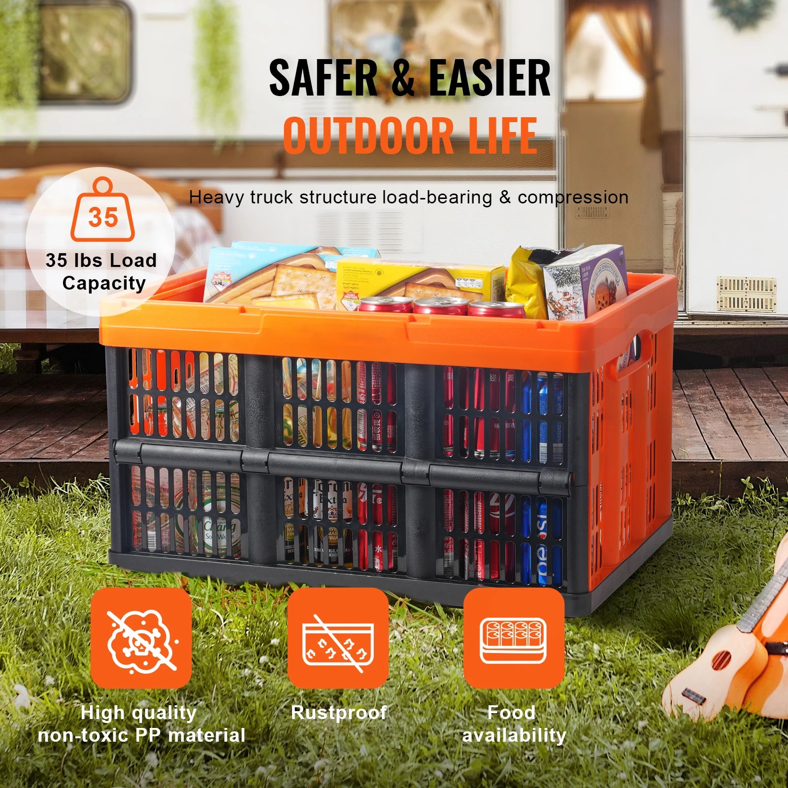 SucceBuy 45L 3 Packs Plastic Collapsible Storage Basket Folding Bins