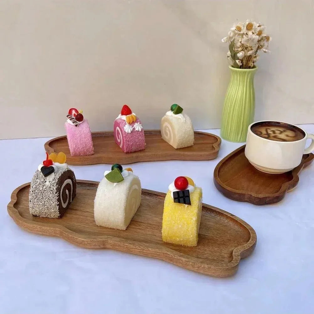 Zen Style Solid Wood Serving Tray - Eco-Friendly Natural Wooden Plate for Sweets, Fruits & Snacks