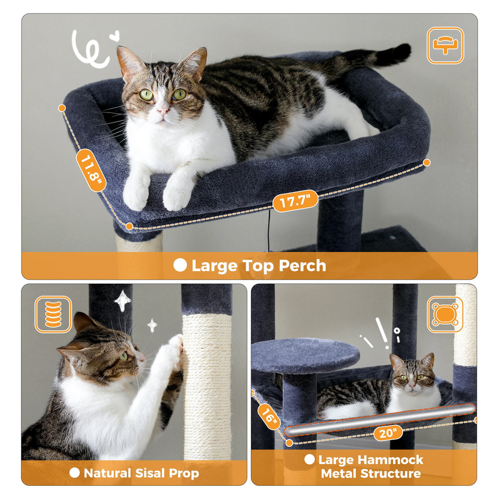 PAWZ Road 5-Level Cat Tree Tower | Large Hammock, Sisal Scratching Posts & Cozy Condo for Indoor Cats