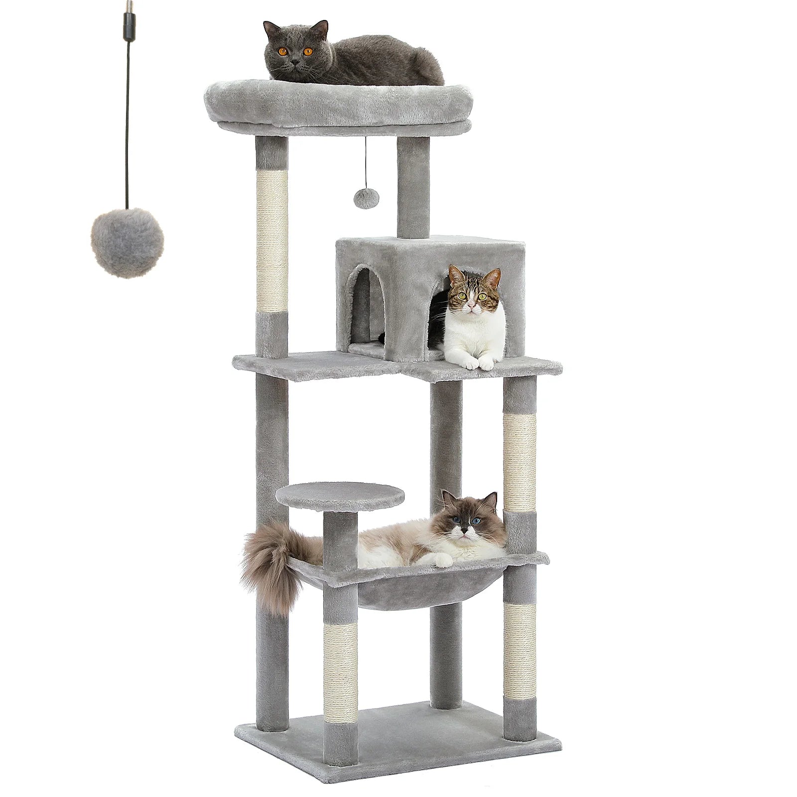 PAWZ Road 5-Level Cat Tree Tower | Large Hammock, Sisal Scratching Posts & Cozy Condo for Indoor Cats