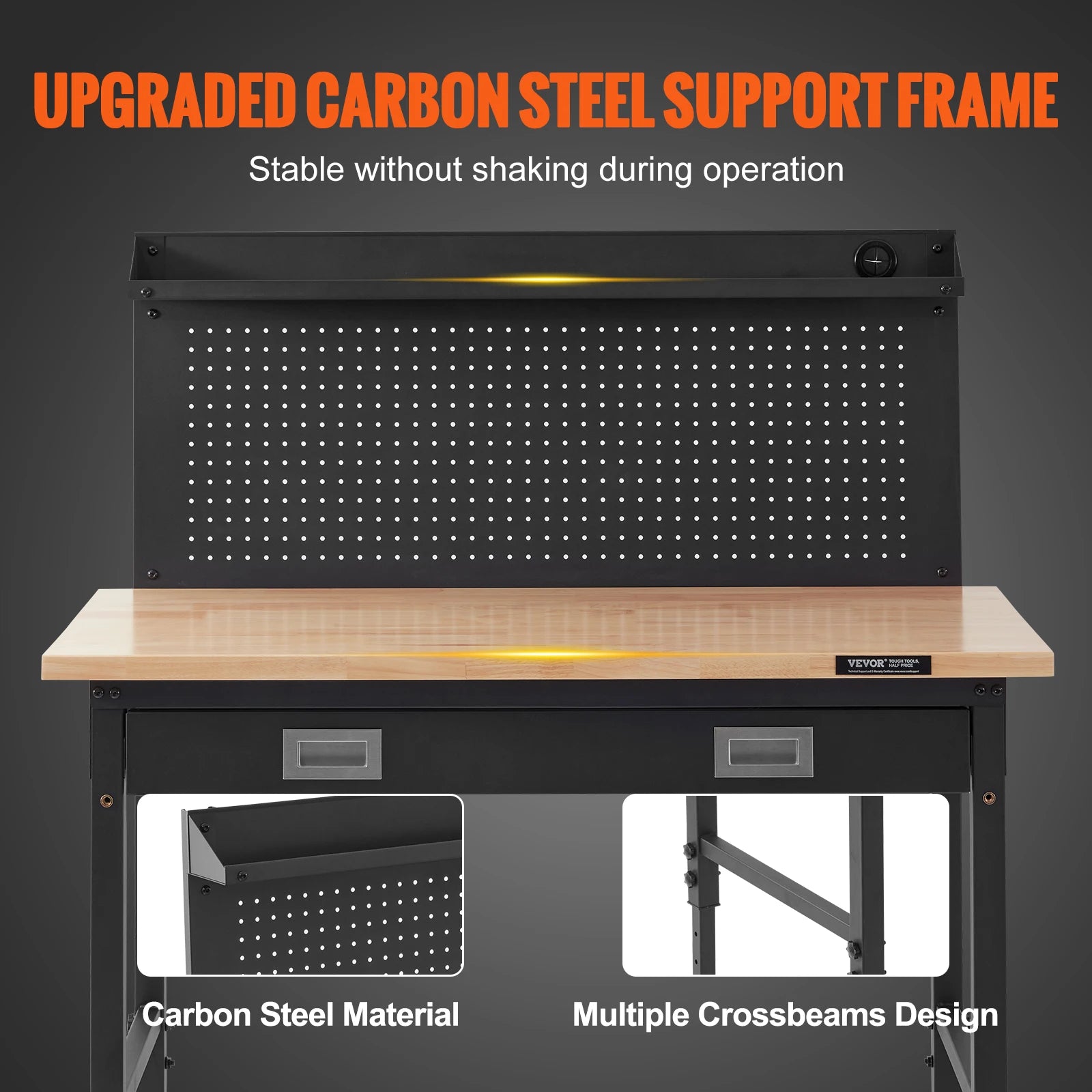 SucceBuy Hardwood Workbench - 2000lbs Heavy Duty Oak Plank Work Table for Garage