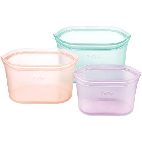 3-Piece Silicone Reusable Food Storage Bags Set - Microwave-Safe Eco-Friendly Containers (Teal, Peach, Lavender)