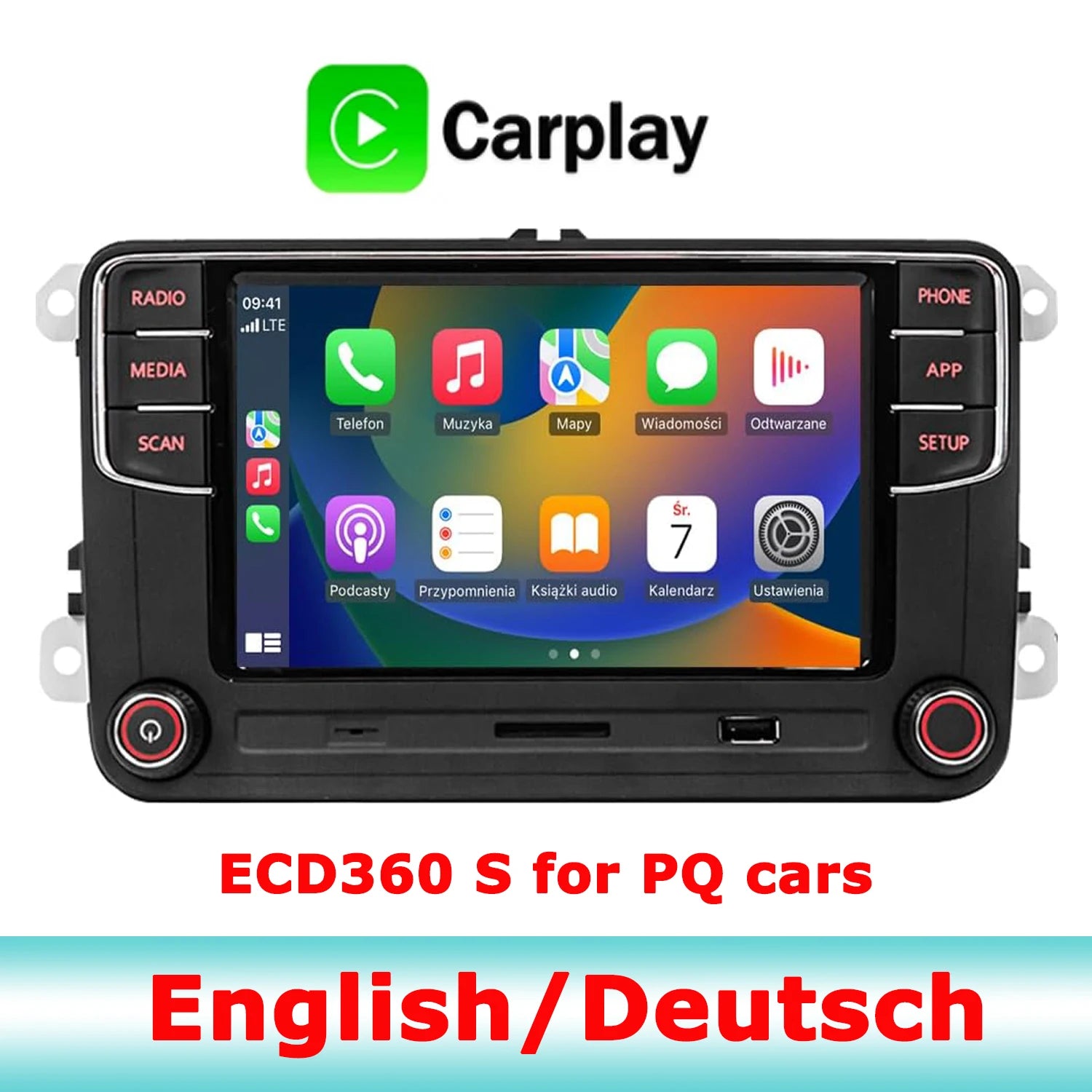 SCUMAXCON RCD360 Series Car Stereo for VW & Skoda | CarPlay, Android Auto, Bluetooth, RVC | Drop-In Replacement