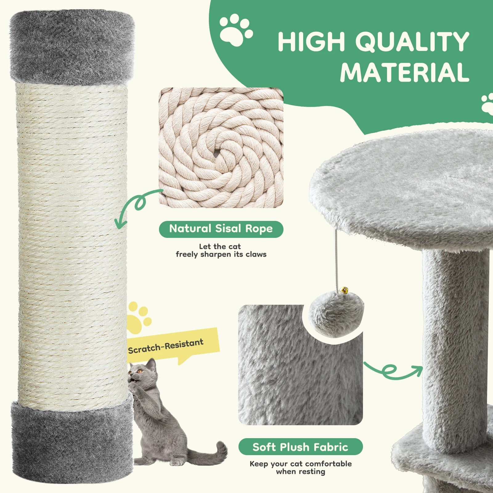 JHK 44" Multi-Level Cat Tree Tower | 4-Tier Climbing Tower with Condo, Hammock & Sisal Scratching Posts | For 2–3 Cats