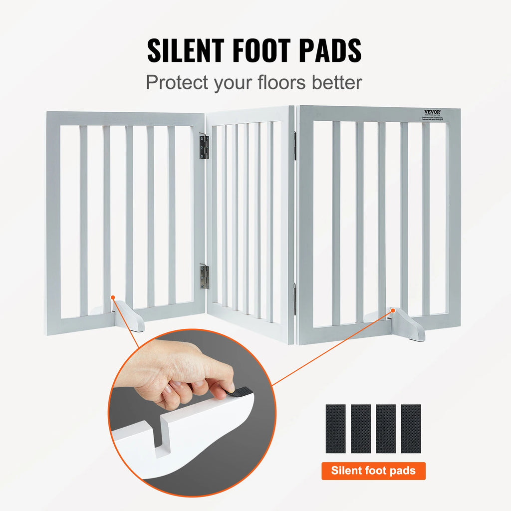 SucceBuy Freestanding Wood Dog Gate | 3-Panel Foldable Pet Barrier | No-Drill, Adjustable Width | 60–96 Inches