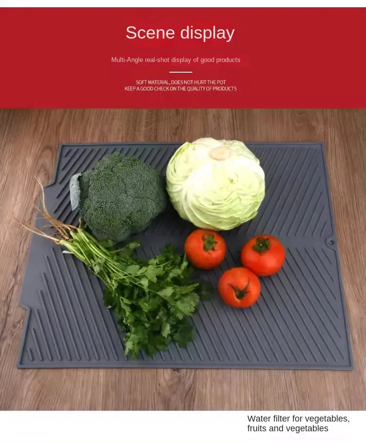 Silicone Dish Drying Mat with Drain Lip - Eco-Friendly Heat-Resistant Non-Slip Countertop Protector