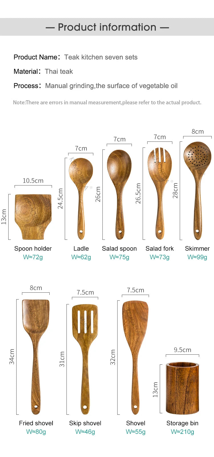 9-Piece Premium Teak Wood Cooking Utensil Set with Holder - Eco-Friendly Handcrafted Kitchen Tools