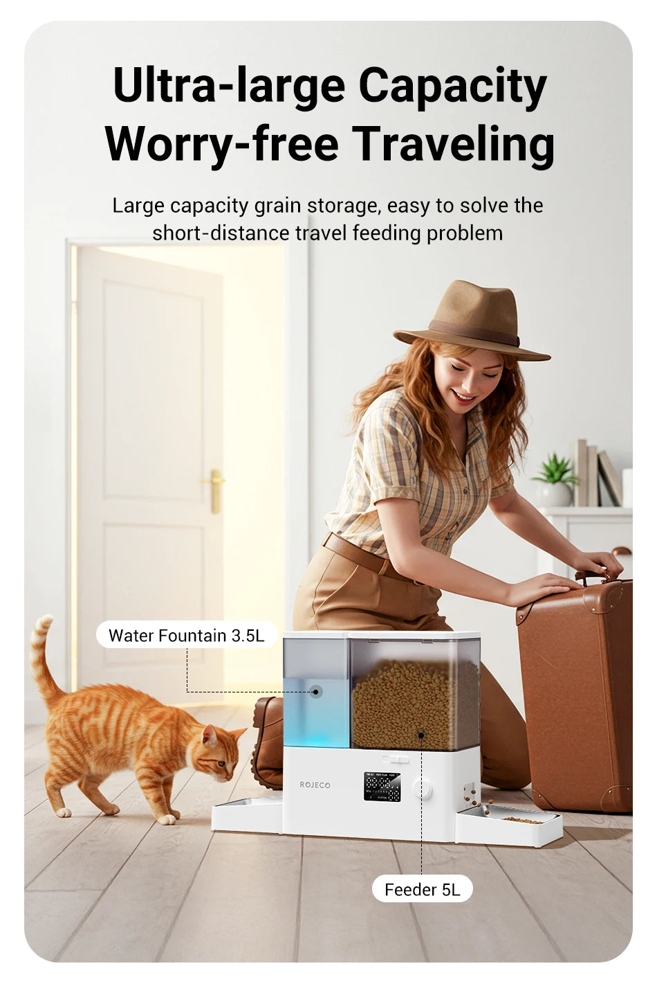 ROJECO 2-in-1 Automatic Pet Feeder & Water Fountain | 8.5L Smart Kibble Dispenser with LCD Display & Timer