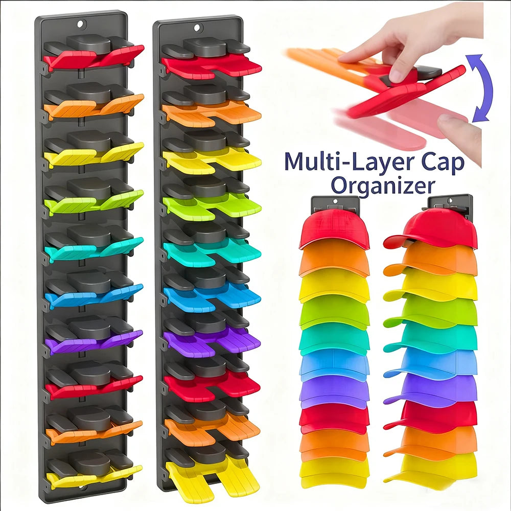 Baseball Cap Organizer Rack - Adjustable Hat Holder with Spring Clips for Doors/Closets